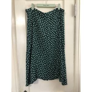 Reformation Green White Floral Maxi Wrap Skirt Size 14 Made in USA Rayon Blend